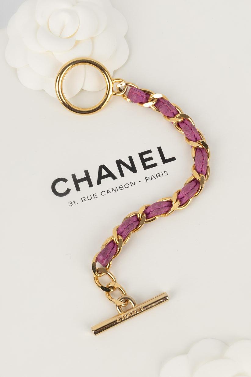 Chanel Pink Leather Bracelet Interlaced with Pink Leather, 1980s For Sale 2