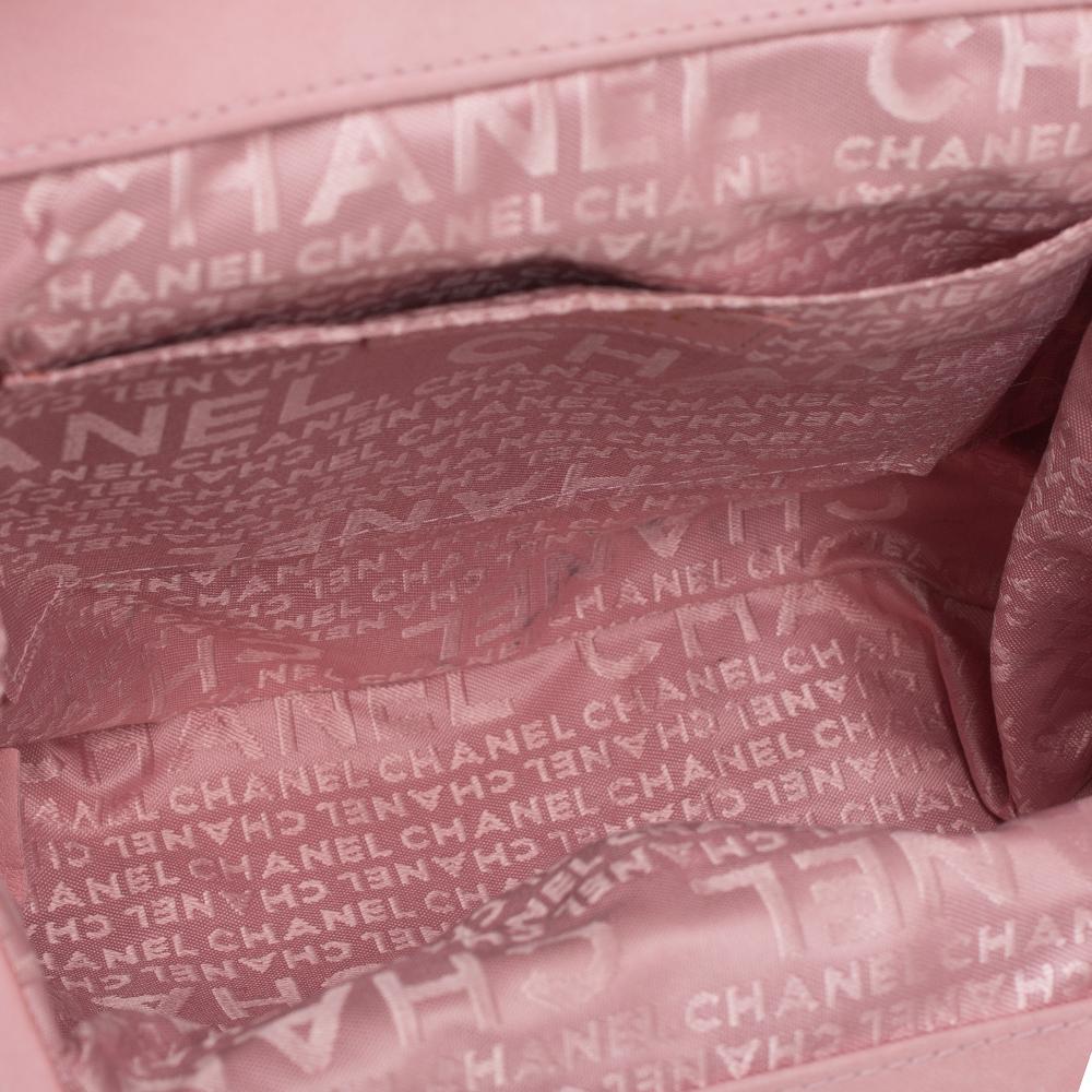 Chanel Pink Leather Camellia Frame Clutch 4