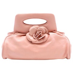 Chanel Pink Leather Camellia Top Handle Bag