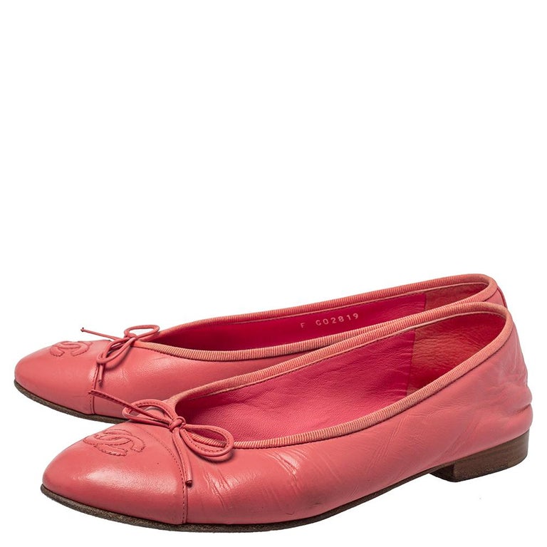 Chanel Pink Leather CC Ballet Flats Size 38 at 1stDibs