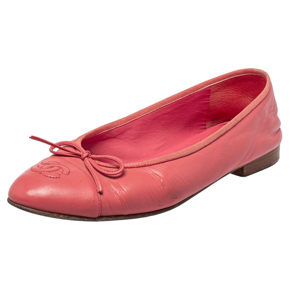 Chanel Pink Leather CC Ballet Flats Size 38 at 1stDibs