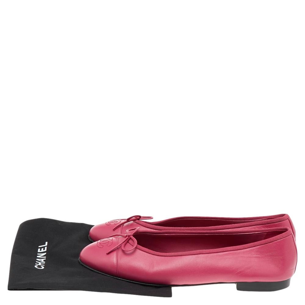 Chanel Pink Leather CC Bow Ballet Flats Size 40 1