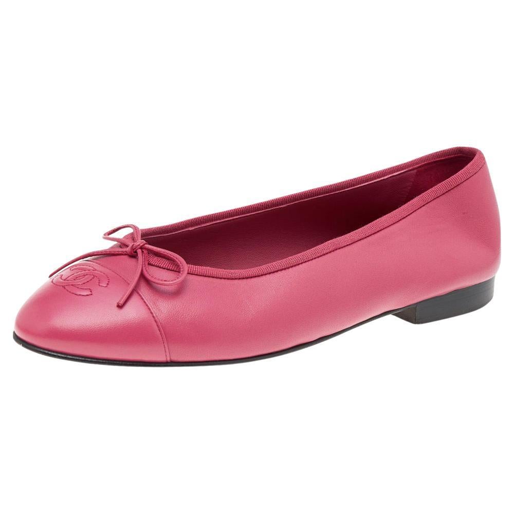 Chanel Pink Leather CC Bow Ballet Flats Size 40
