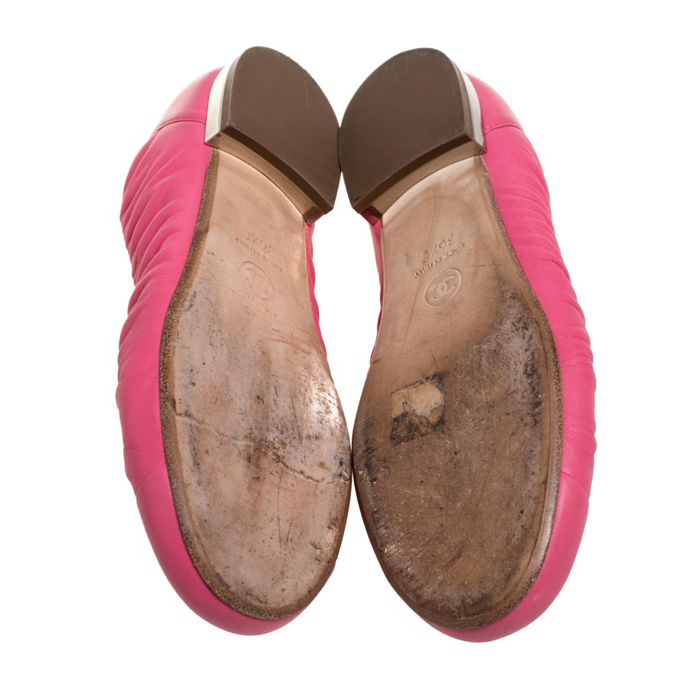 Women's Chanel Pink Leather CC Cap Toe Ballet Flats Size 36.5