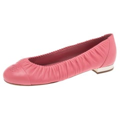 Chanel Pink Leather CC Cap Toe Ballet Flats Size 41