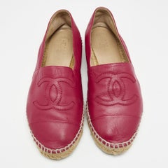 Chanel Pink Leather CC Espadrille Flats Size 38