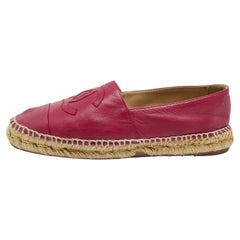 Chanel Pink Leather CC Espadrille Flats Size 38