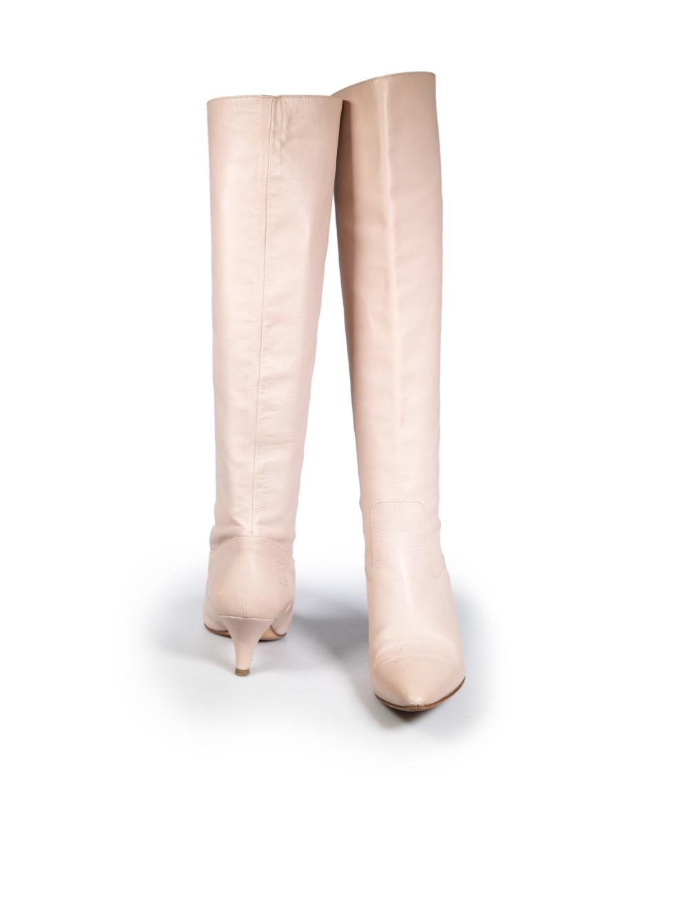 Beige Chanel Pink Leather CC Kitten Heel Boots Size IT 37