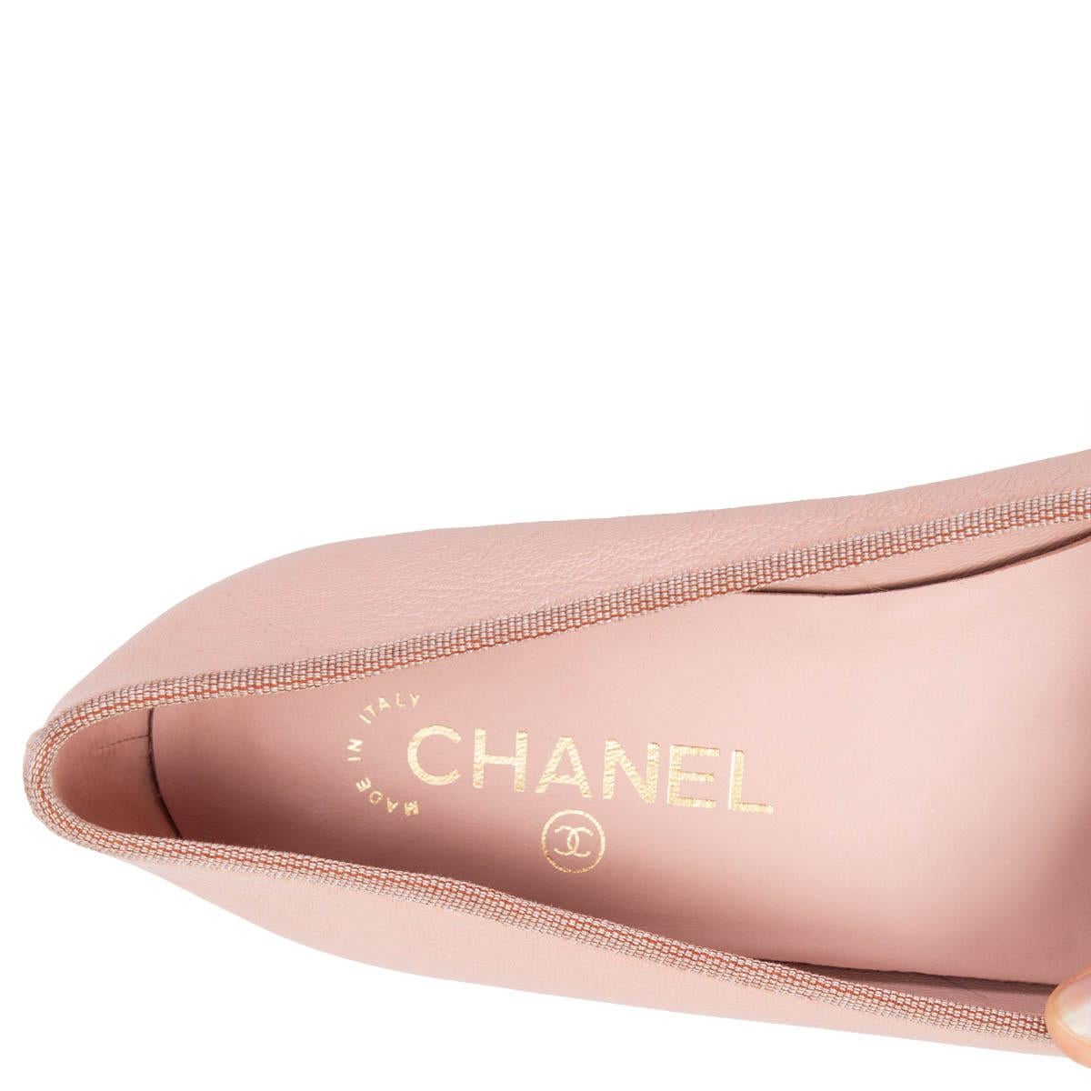 Women's CHANEL pink leather CLASSIC Ballet Flats Shoes 38.5