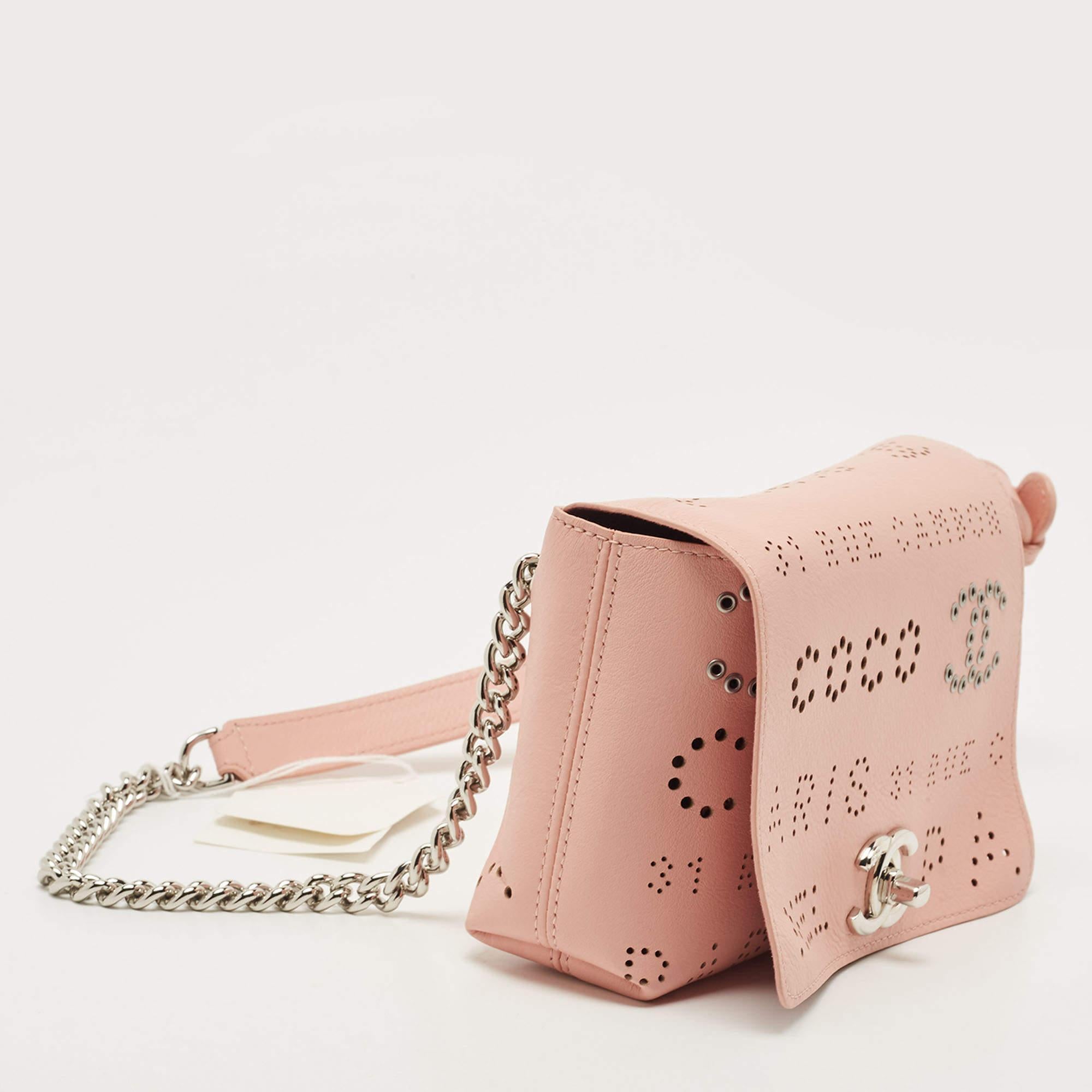 Beige Chanel Pink Leather Eyelet Waist Bag For Sale