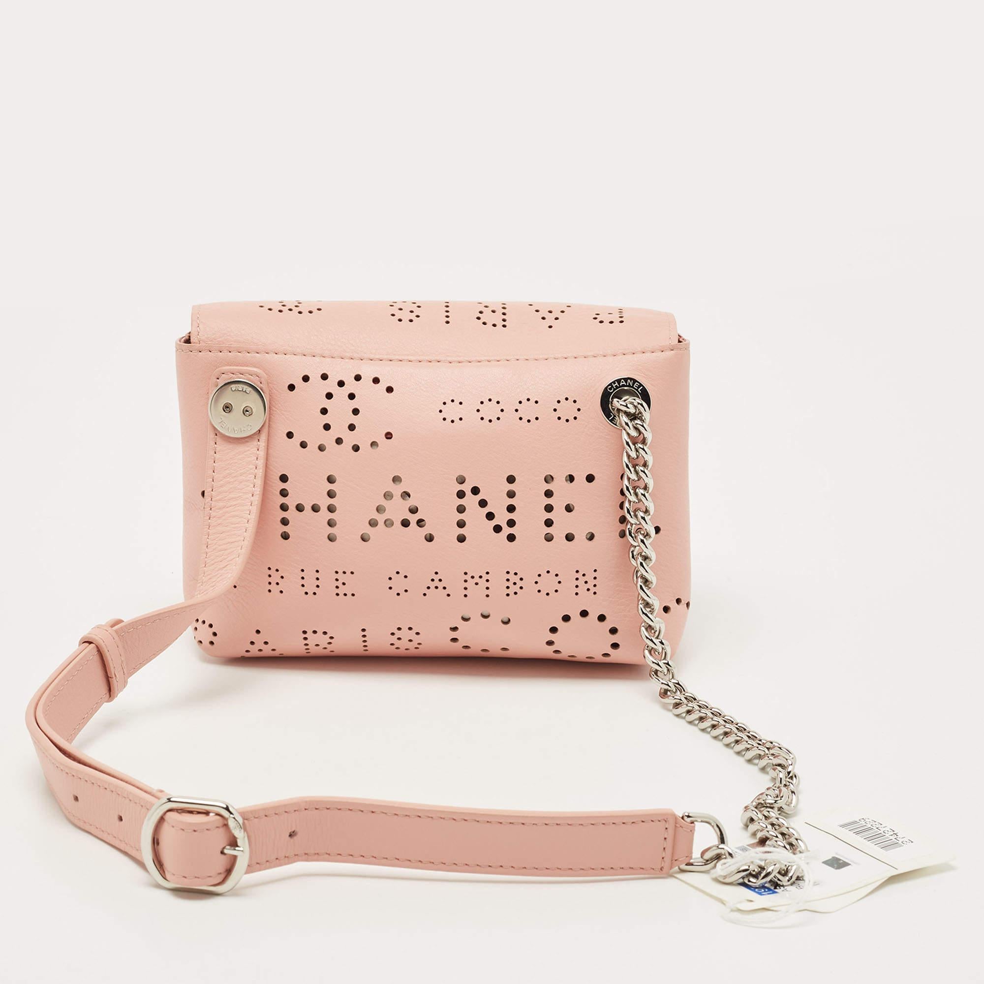 Chanel Pink Leather Eyelet Waist Bag For Sale 2