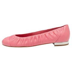 Chanel Pink Leather Gathered CC Cap Toe Ballet Flats Size 41