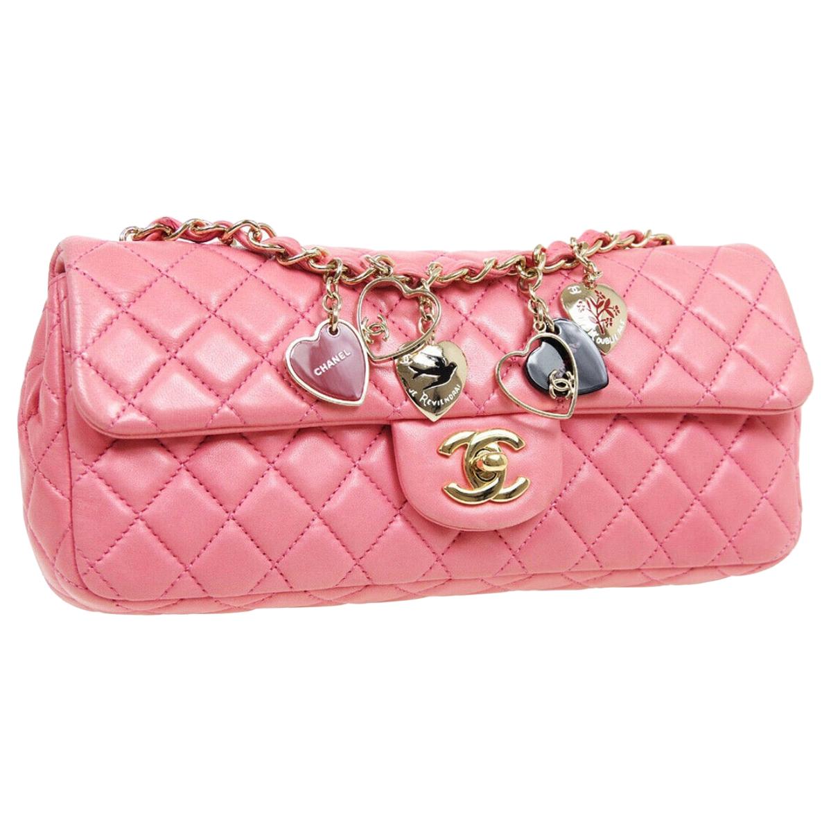 Chanel Pink Leather Gold Heart Charms Medium Evening Shoulder Flap Bag in  Box For Sale at 1stDibs