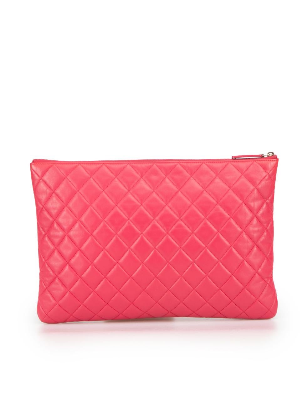 Chanel Pink Leather Large Quilted O-Case Clutch In Excellent Condition In London, GB