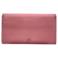  Chanel Pink Leather Long Continental Bifold Wallet with CC Logo