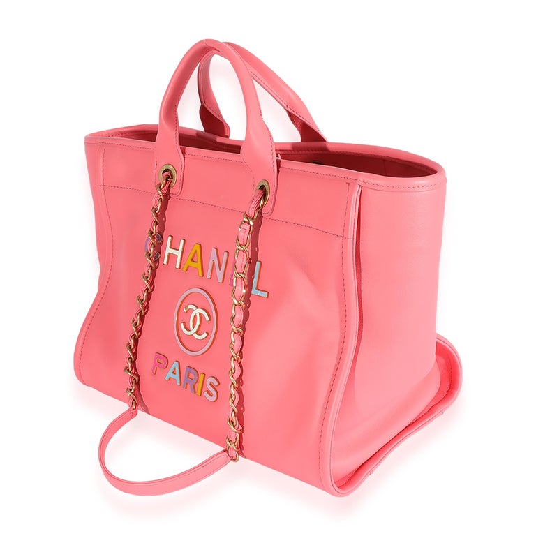 Chanel Pink Leather Medium Deauville Tote For Sale at 1stDibs