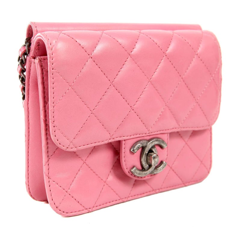 Chanel Pink Leather Mini Flap Crossbody Bag at 1stdibs