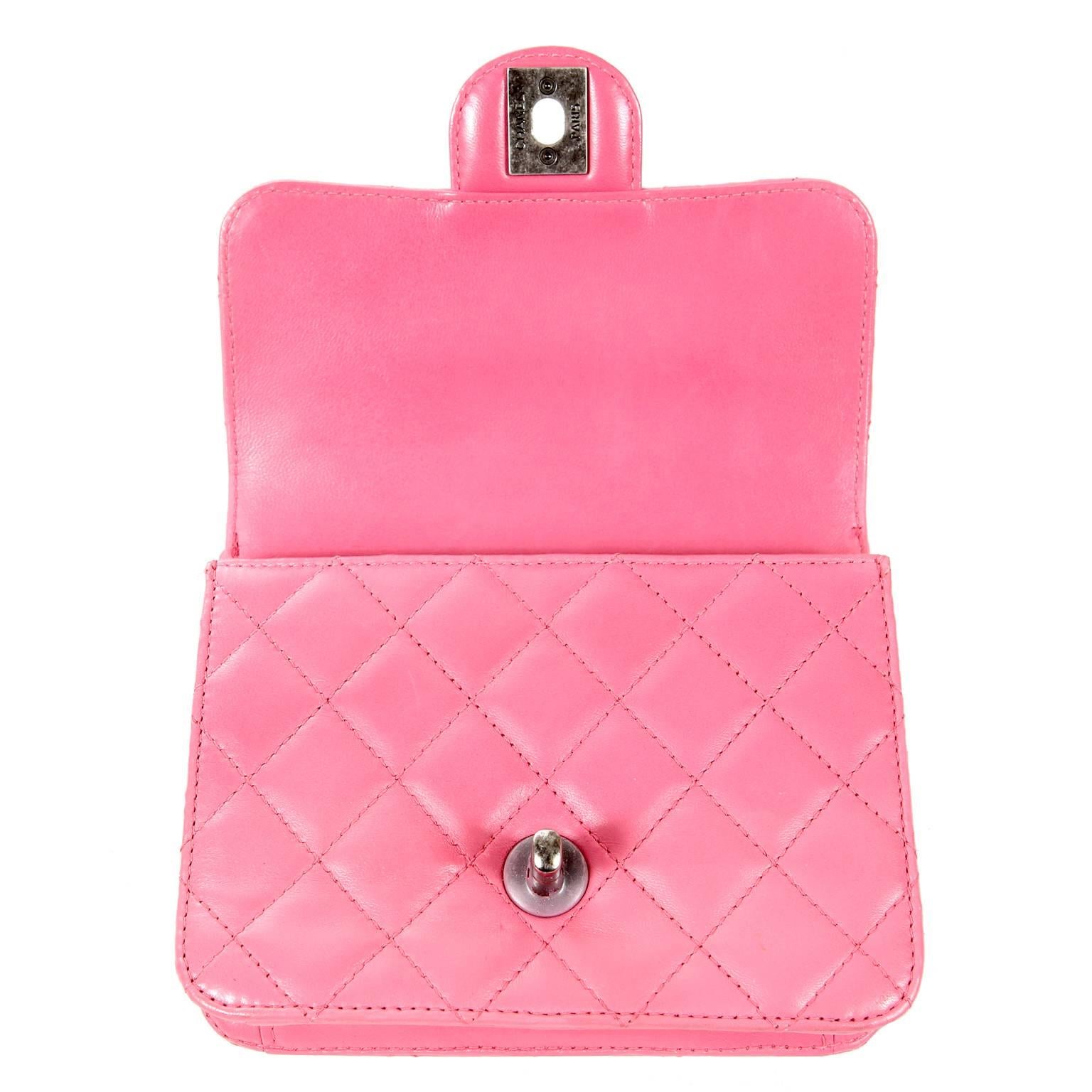 Chanel Pink Leather Mini Flap Crossbody Bag In New Condition In Palm Beach, FL