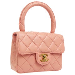 Retro Chanel Pink Leather Mini Kelly Small Party Evening Top Handle Satchel Flap Bag