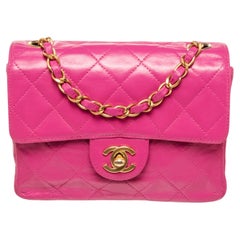 Chanel Pink Leather Mini Square Flap Shoulder Bag