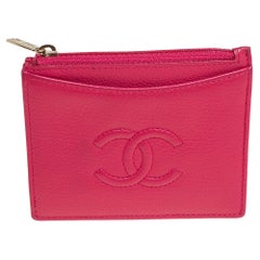 Chanel Pink Leather Timeless Zip Card Holder