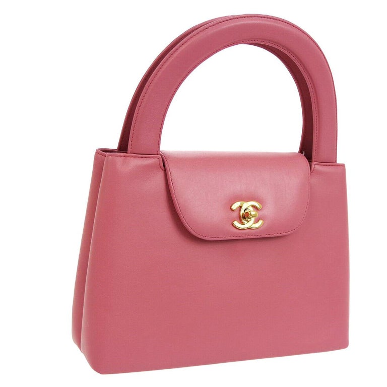 Chanel Pink Leather Top Handle Satchel Kelly Style Small Party Evening Bag  at 1stDibs