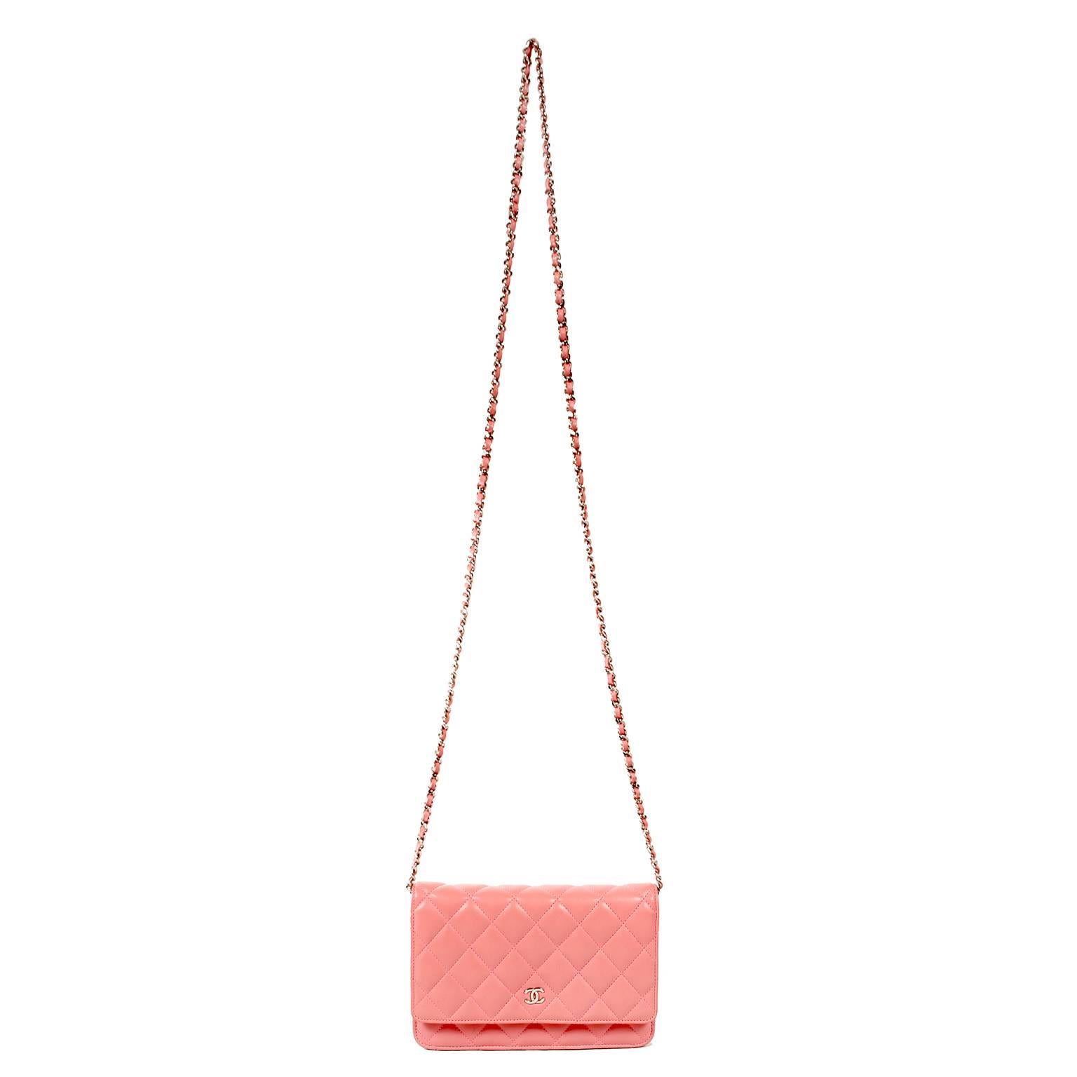 Chanel Pink Leather WOC Wallet on a Chain- Silver Hardware 3