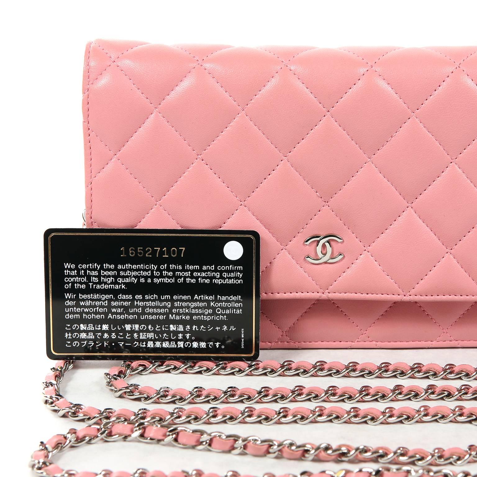 Chanel Pink Leather WOC Wallet on a Chain- Silver Hardware 5