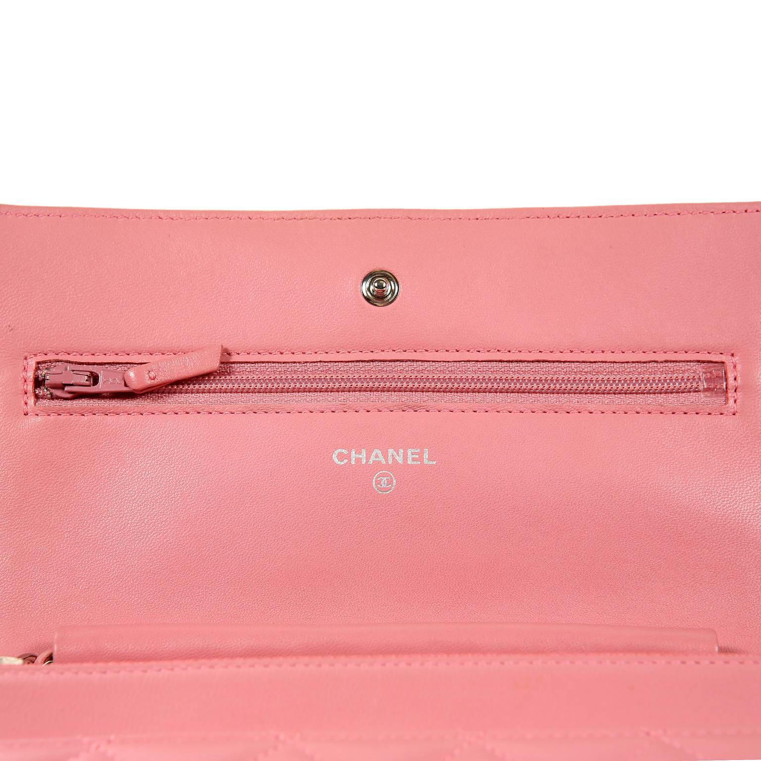 Chanel Pink Leather WOC Wallet on a Chain- Silver Hardware 2