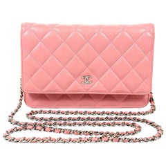 Chanel Pink Leather WOC Wallet on a Chain- Silver Hardware