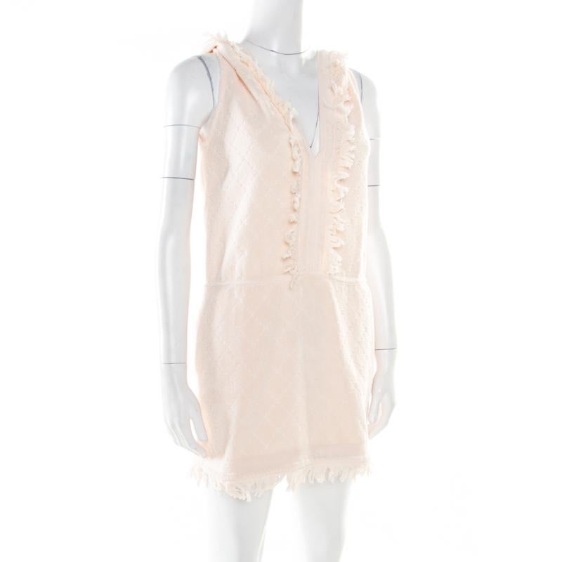 Beige Chanel Pink Lemonade Cotton Quilt Patterned Terry Hooded Sleeveless Dress S