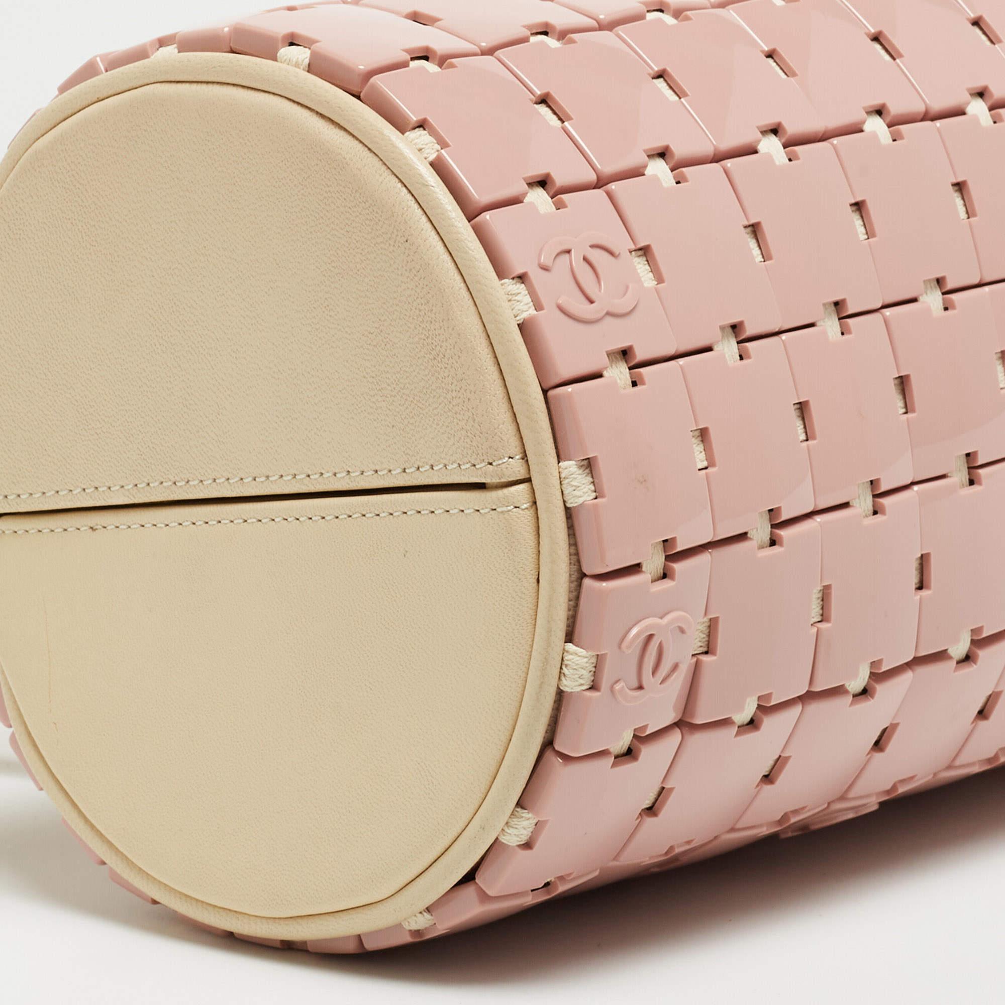 Women's Chanel Pink/Light Beige Acrylic Lucite Puzzle Barrel Satchel For Sale