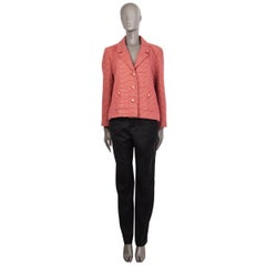 CHANEL pink lime silver cotton Tweed Collared Blazer 46 XXL