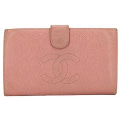 Vintage Chanel Pink Long Caviar Cc Logo 219342 Wallet