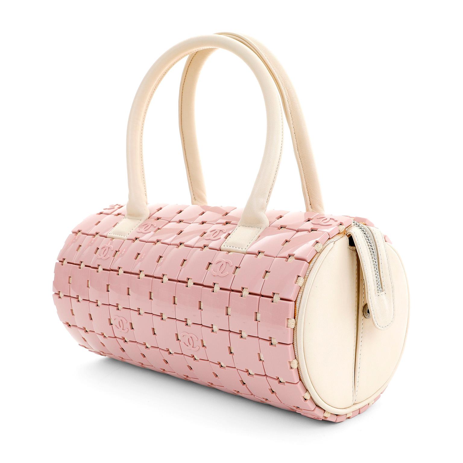 Chanel Pink Lucite Puzzle Mini Barrel Bag In Good Condition For Sale In Palm Beach, FL
