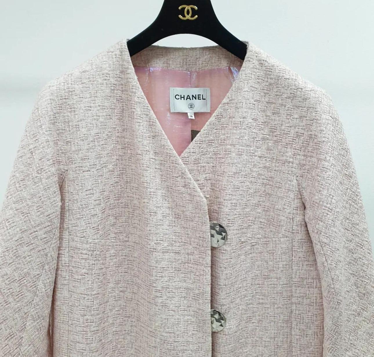 Chanel Pink Lurex Tweed Coat For Sale 1