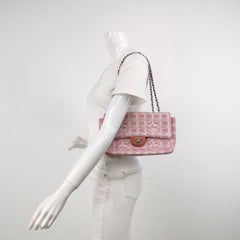 Chanel Pink Medium Canvas Ice Cube Classic Flap 2000 Travel Line Shoulder Bag