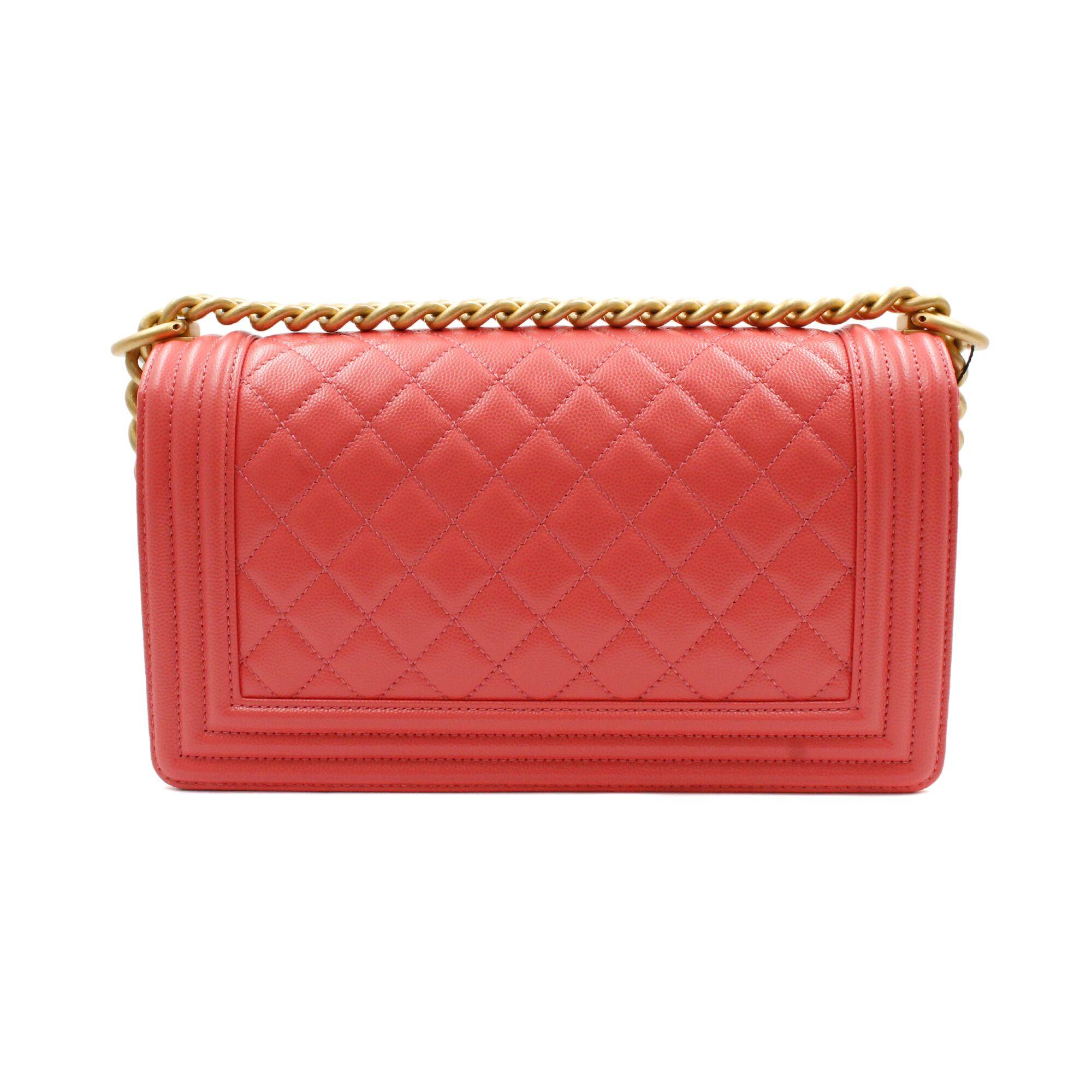 Red Chanel Pink Medium Caviar Calf Skin Gold Tone Hardware  Quilted Boy Bag A67086