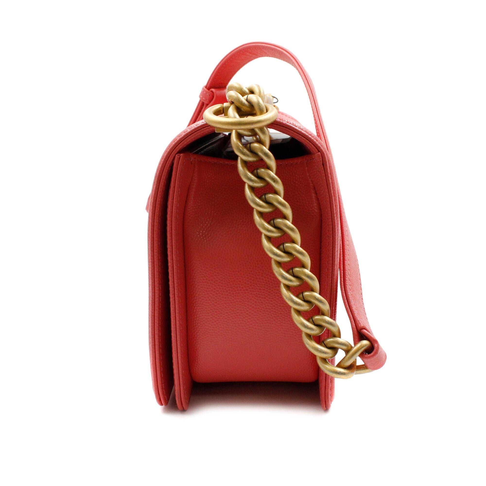Women's Chanel Pink Medium Caviar Calf Skin Gold Tone Hardware  Quilted Boy Bag A67086
