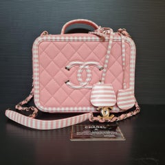 Chanel Pink Medium Caviar Quilted Stripe Vanity Case