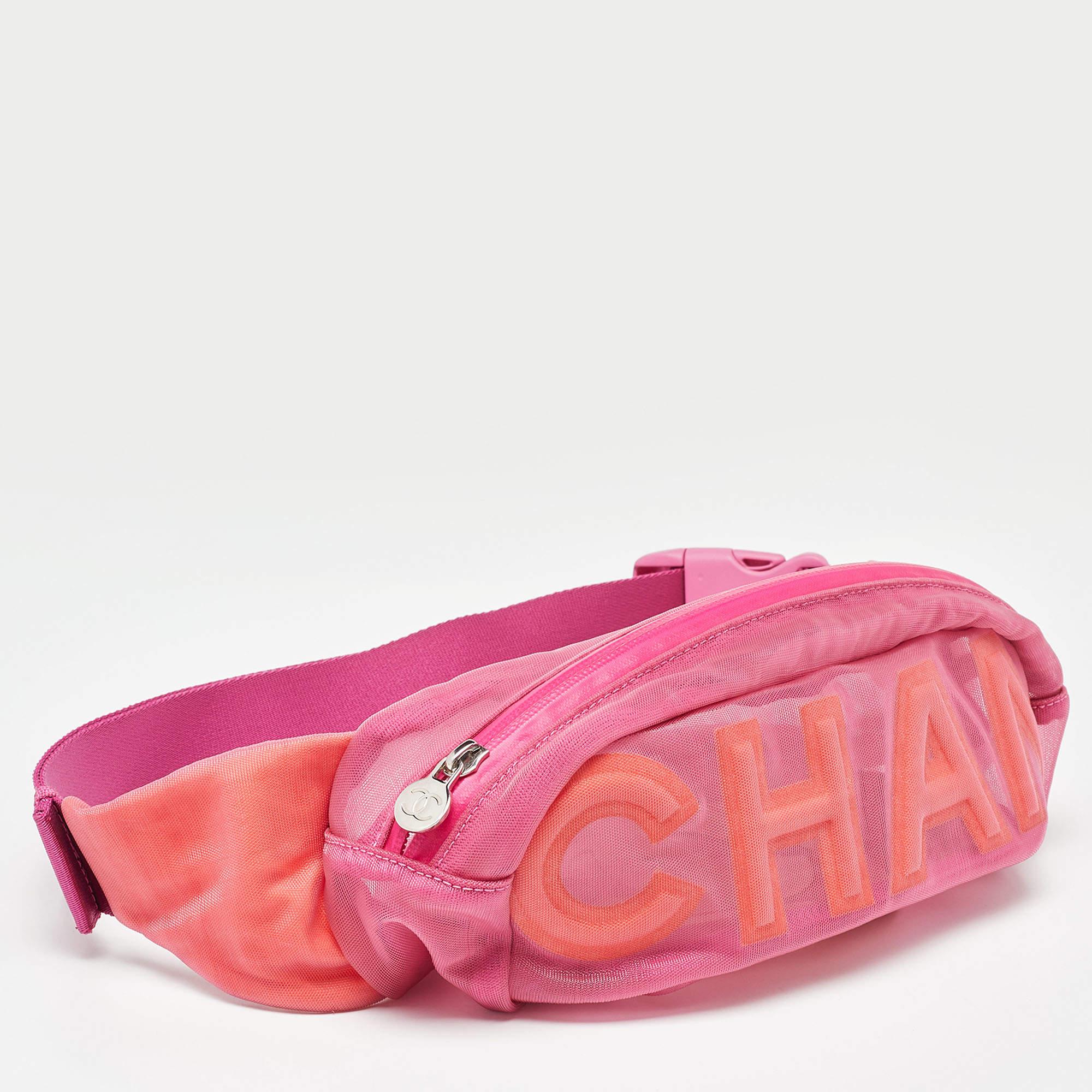 Women's Chanel Pink Mesh and Fabric CC Belt Bag For Sale