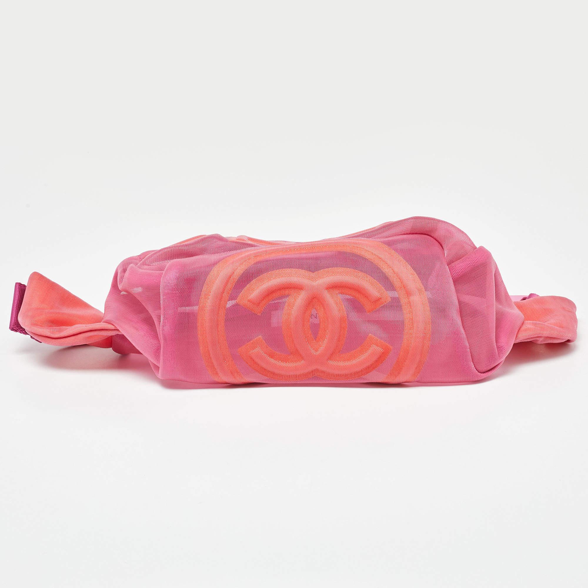 Chanel Pink Mesh and Fabric CC Belt Bag For Sale 3