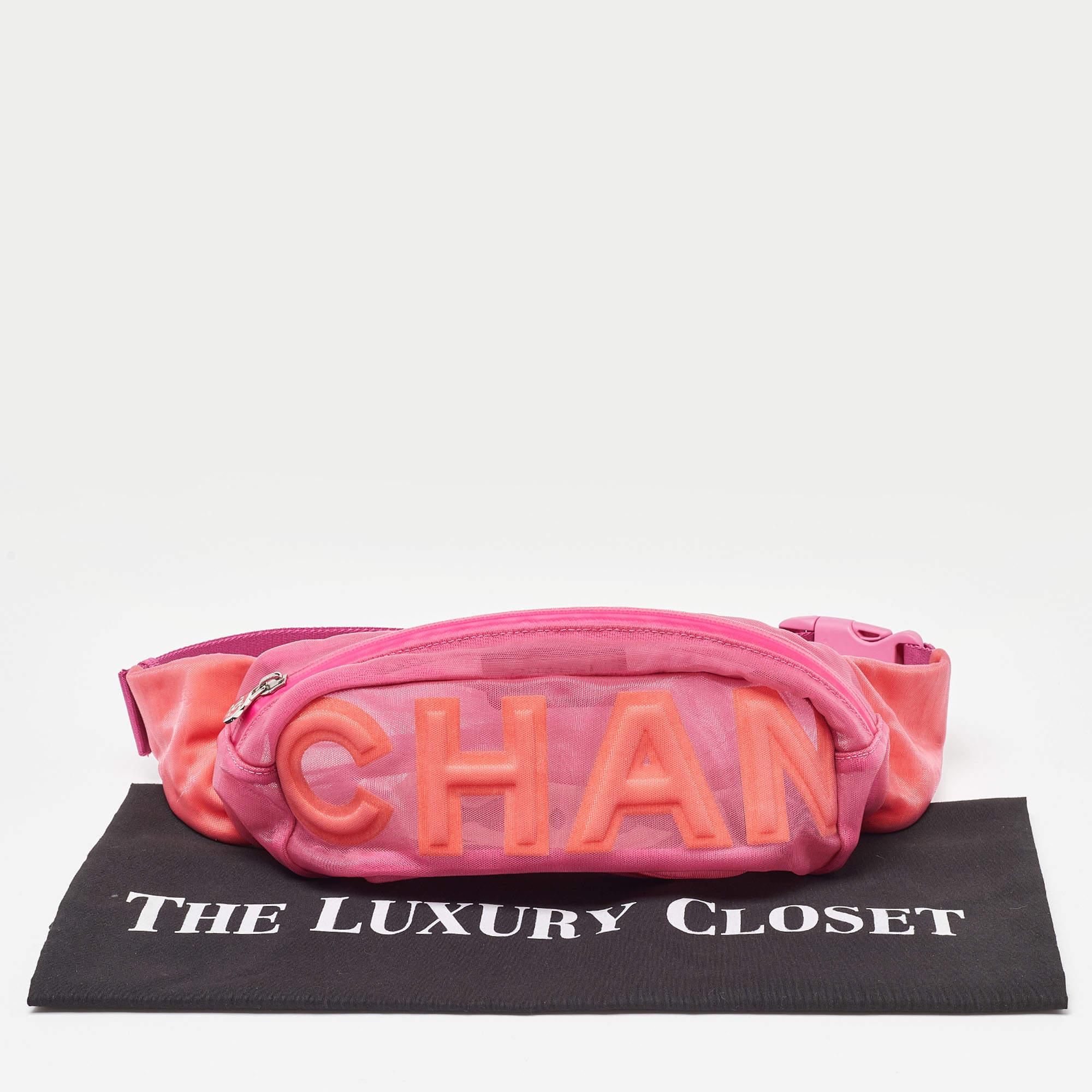 Chanel Pink Mesh and Fabric CC Belt Bag For Sale 5