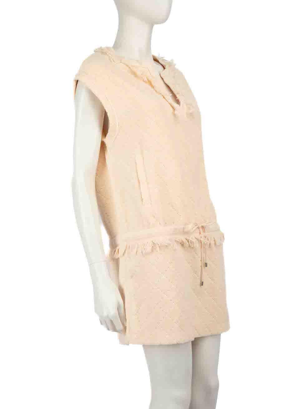 CONDITION is Very good. Minimal wear to dress is evident. Minimal wear to the brand label is seen with a tear and there are a few pulls to the weave on the front on the left and on the back of this used Chanel designer resale item.
  
  
  
 