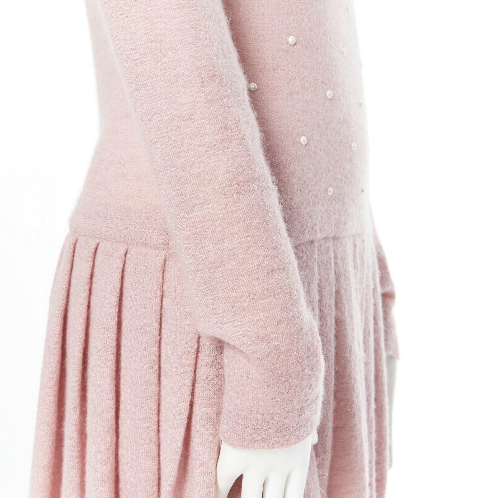 CHANEL pink mohair cashmere pearl embellished skater knitted dress IT40 S 5