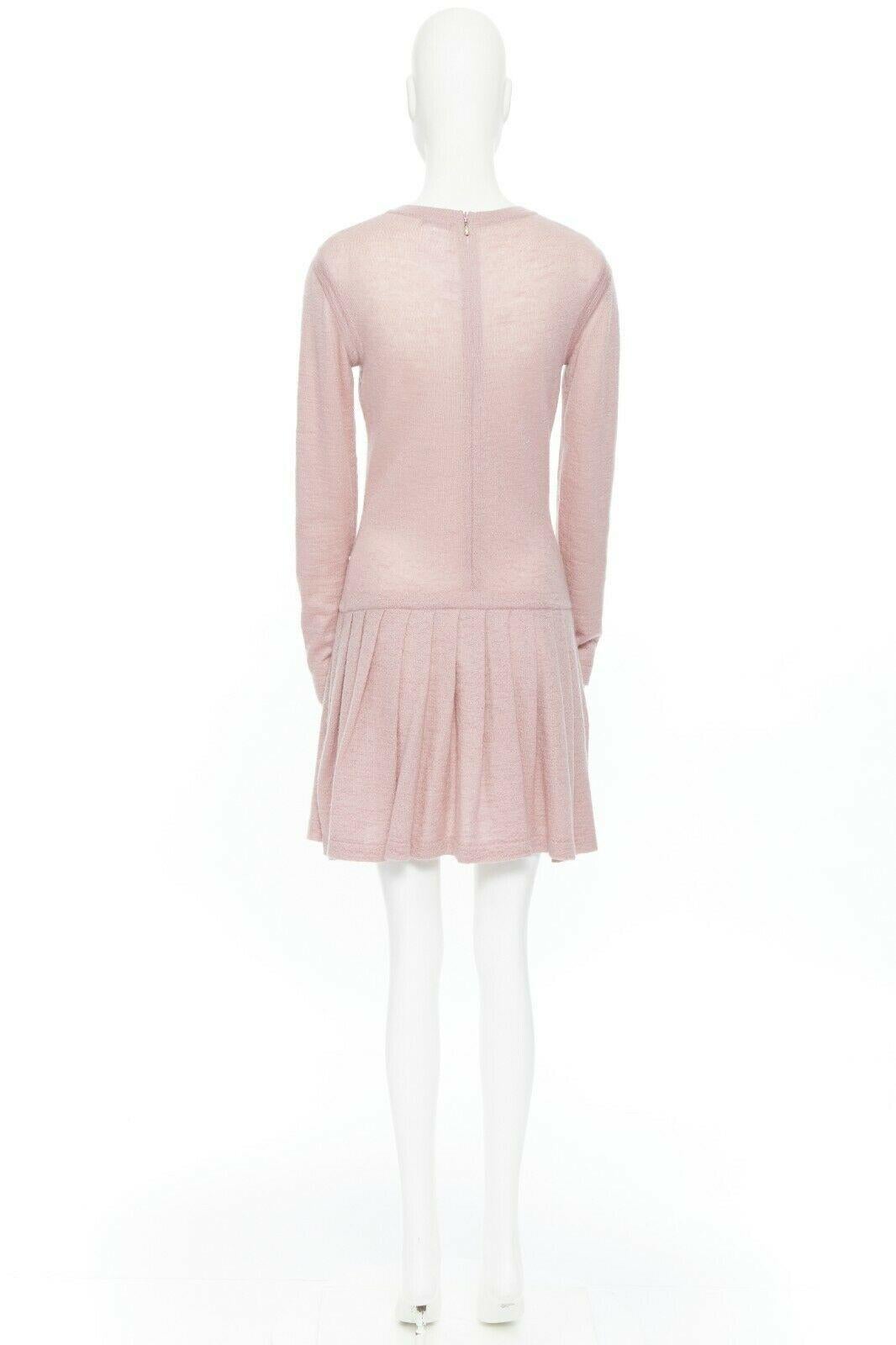 CHANEL pink mohair cashmere pearl embellished skater knitted dress IT40 S 1