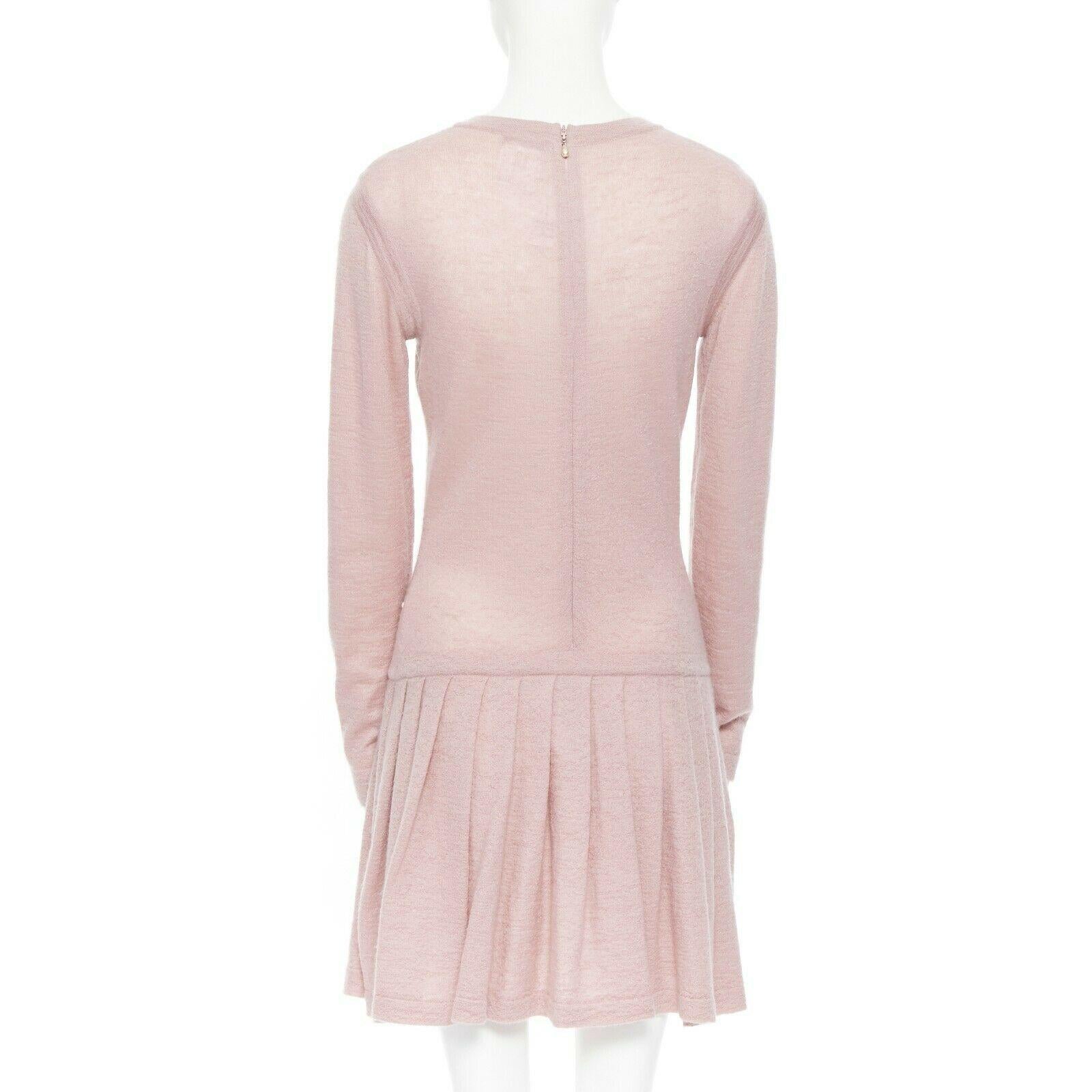 CHANEL pink mohair cashmere pearl embellished skater knitted dress IT40 S 2