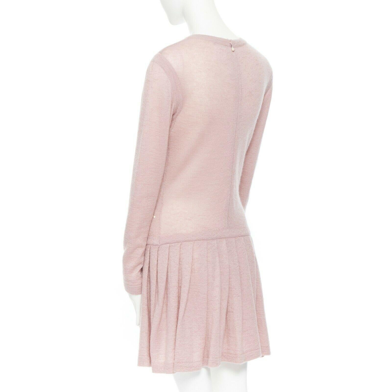 CHANEL pink mohair cashmere pearl embellished skater knitted dress IT40 S 3