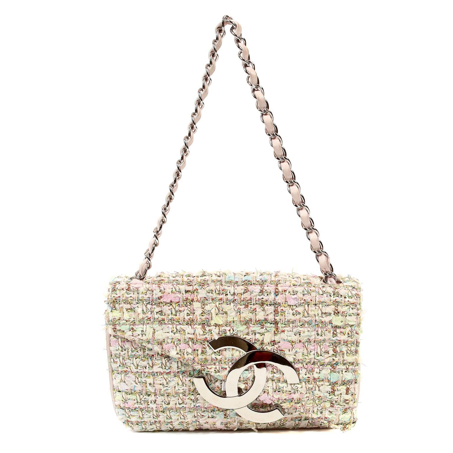 Chanel Pink Multi Color Tweed CC Flap Bag 11