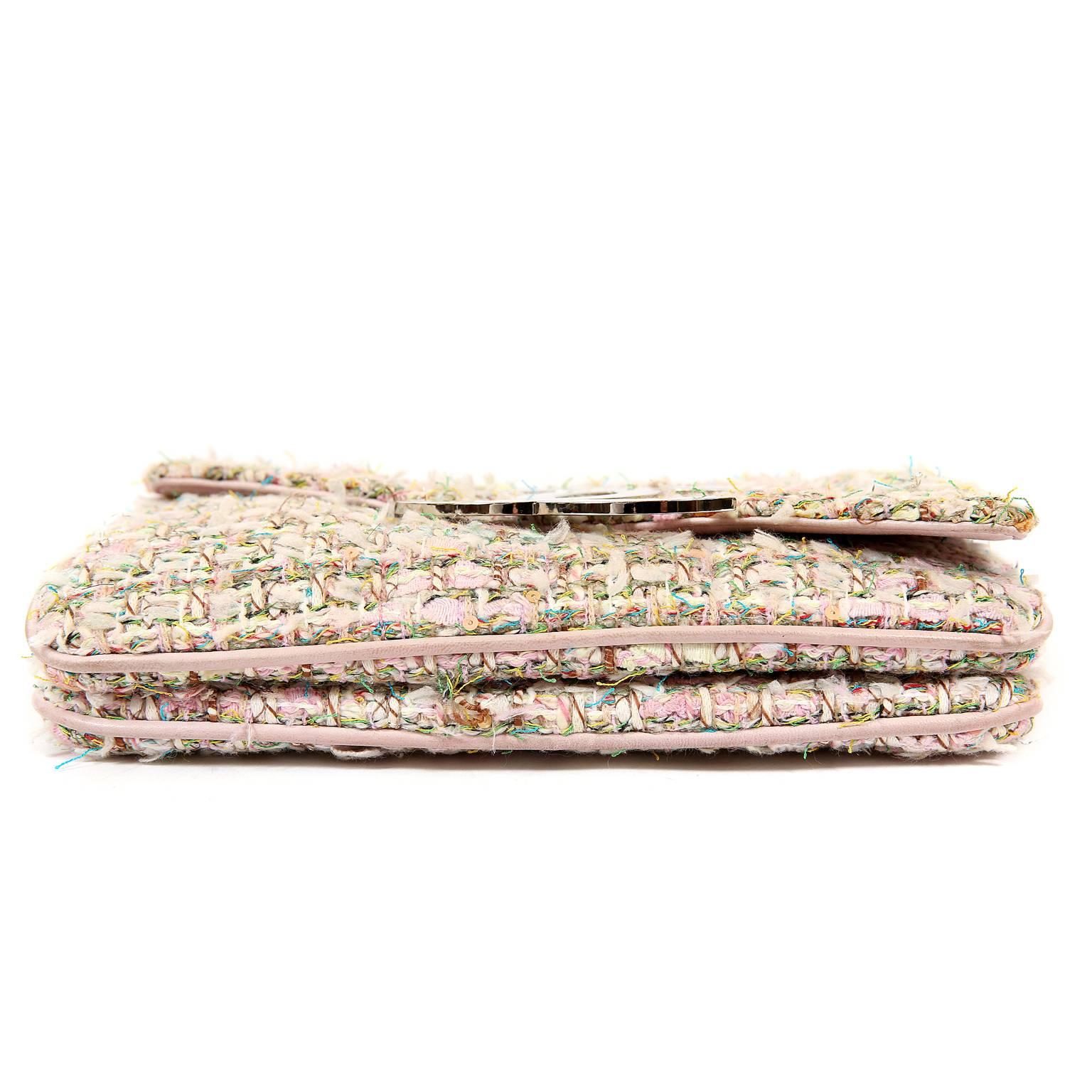 Chanel Pink Multi Color Tweed CC Flap Bag In Excellent Condition In Palm Beach, FL